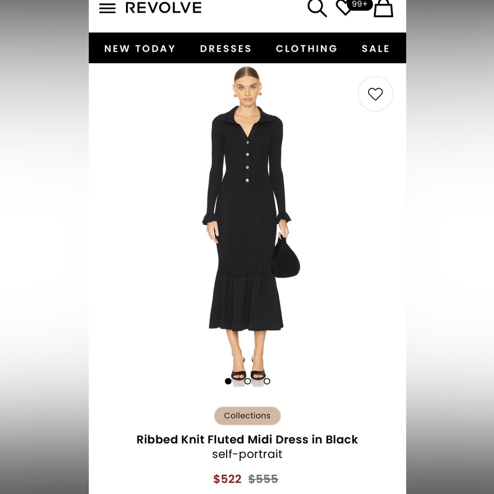 Self-Portrait Black Long Sleeve Midi Dress